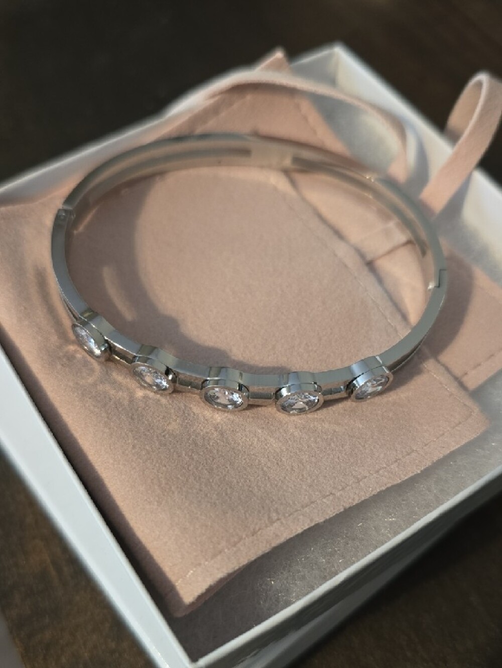 Crystal-Accent Silver Bangle Bracelet - Women Jewelry - Picture 2 of 3